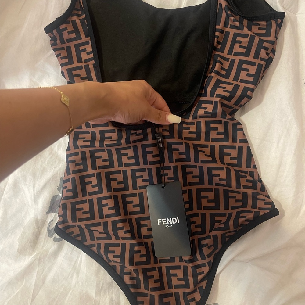 Fendi Black and Brown Logo One-Piece